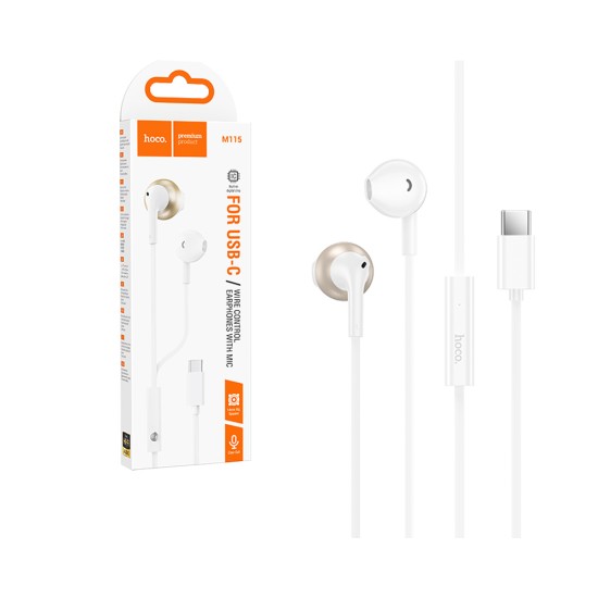 Auscultadores com Cabo Hoco M115 Sagacious com Microfone Tipo-C 1,2m Branco